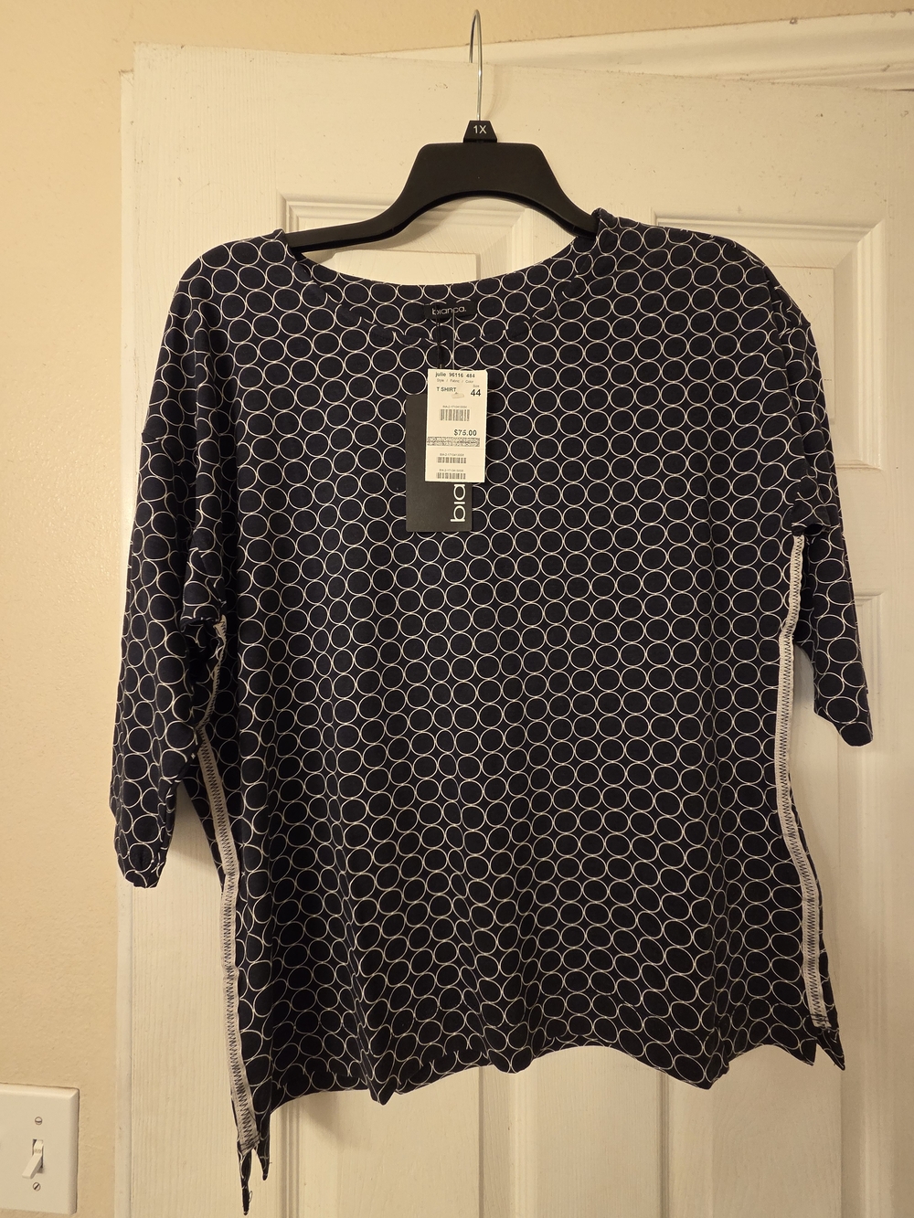 Navy Circle-Print Short Sleeve Top